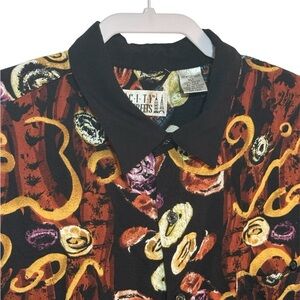 VTG City Streets Men's XLT Abstract Black and Yellow Casual Button Down Shirt